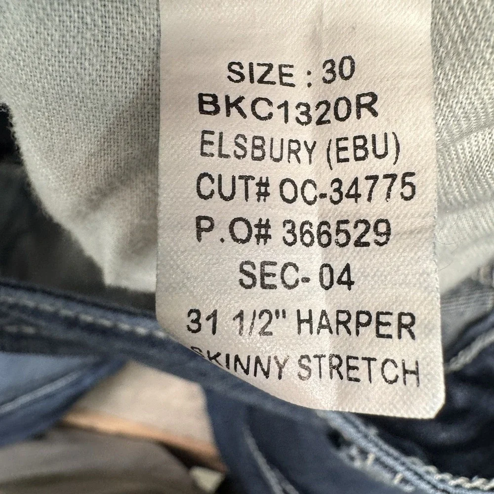 BKE Buckle Harper Jeans Womens 30R Dark Wash Skinny Stretch Denim 32x32